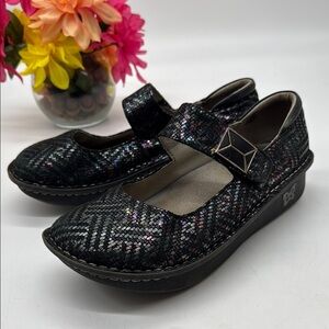 Alegria Black Multicolor Glitter Mary Jane Flats Size 38 ALE9089